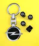 ** NOWY Breloczek OPEL + Nakrętki na wentyle czarne komplet tuning