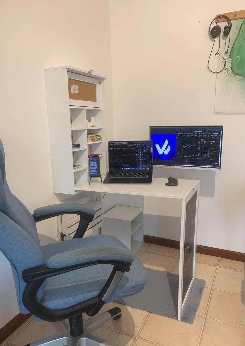 Espaço de trabalho (mesa, cadeira,  monitor)