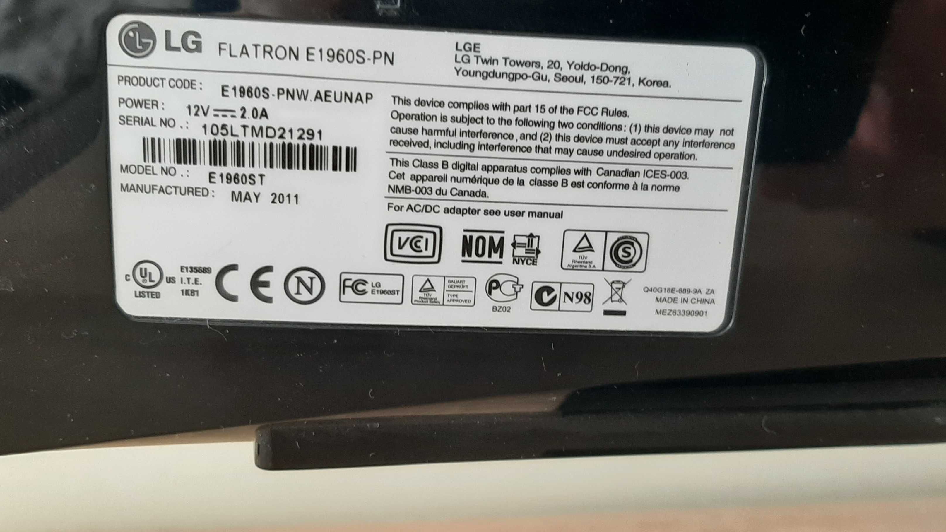 Monitor LG Flatron E1960S-PL