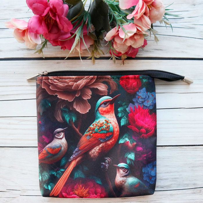 Kosmetyczka płaska do torebki ptaki PL hadmade