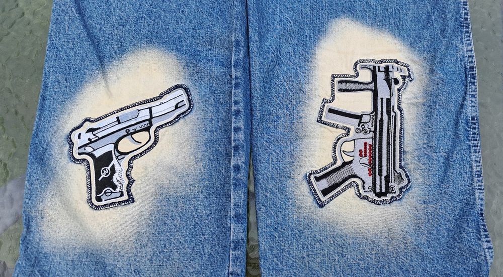 Spodnie street wear hip hop skate jeans 38 guns haftowane baggy