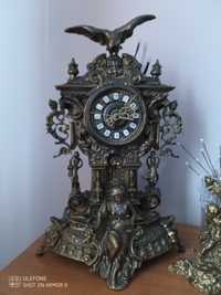 Zegar mosiężny z mosiądzu duży ciężki kominkowy kolekcjonerski