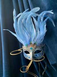 maska Wenecka Wenecja tzw. Colombina z piórami kogucimi oryginał