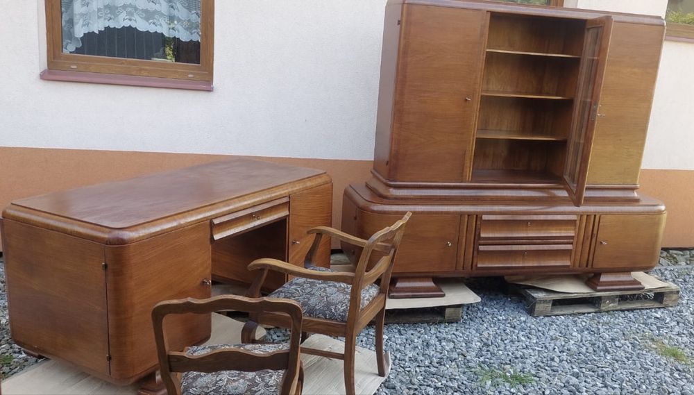 Zestaw mebli gabinetowych Art deco antyk dwudziestolecie miedzywojenne
