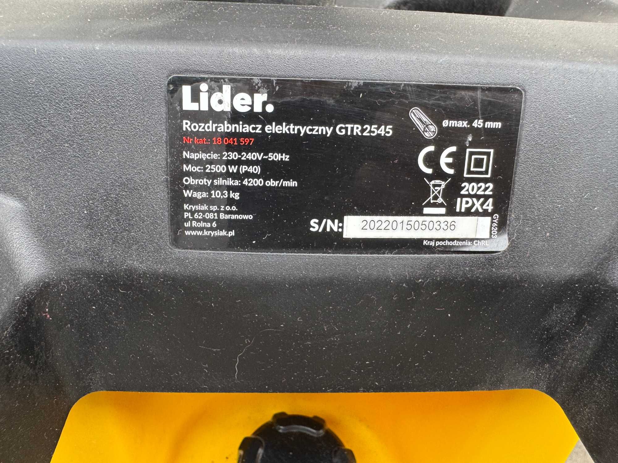 Rozdrabniacz do gałęzi rębak prawie nowy(użyty 1 raz) LIDER 2500W