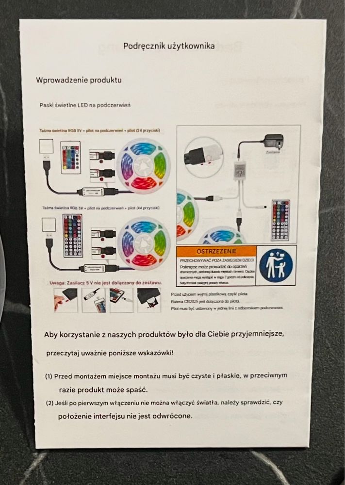 Taśma LED 5m z pilotem i zasilaczem USB