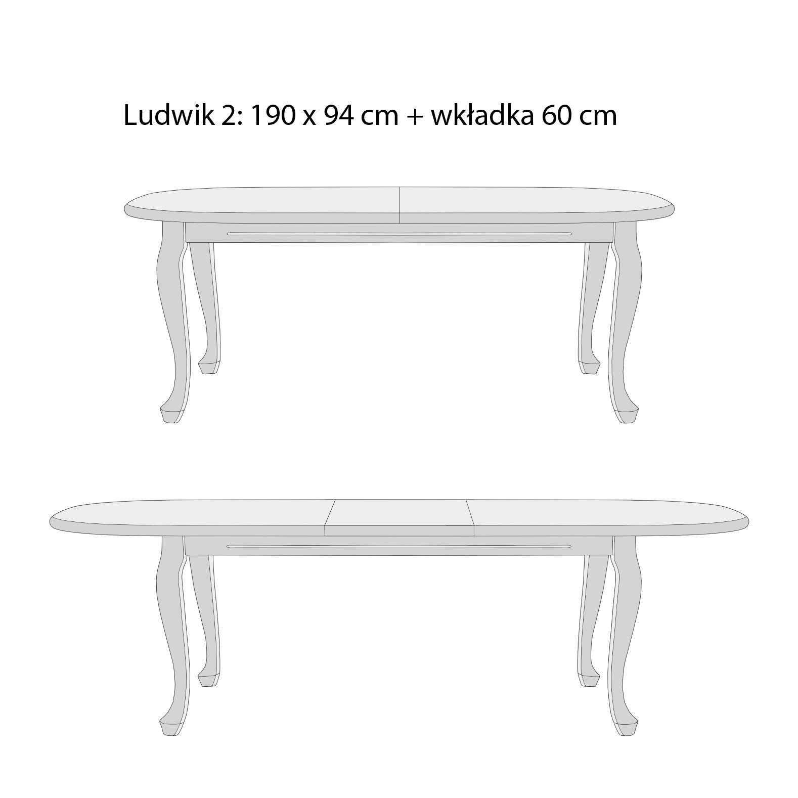 Stół Ludwik 190x94 cm + 60 cm, biały