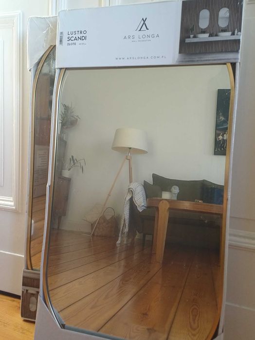 2 eleganckie NOWE LUSTRA w stylu skandynawskim - złota rama, owalne