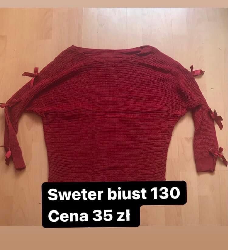 Sweter czerwony kokardki biust 100/130