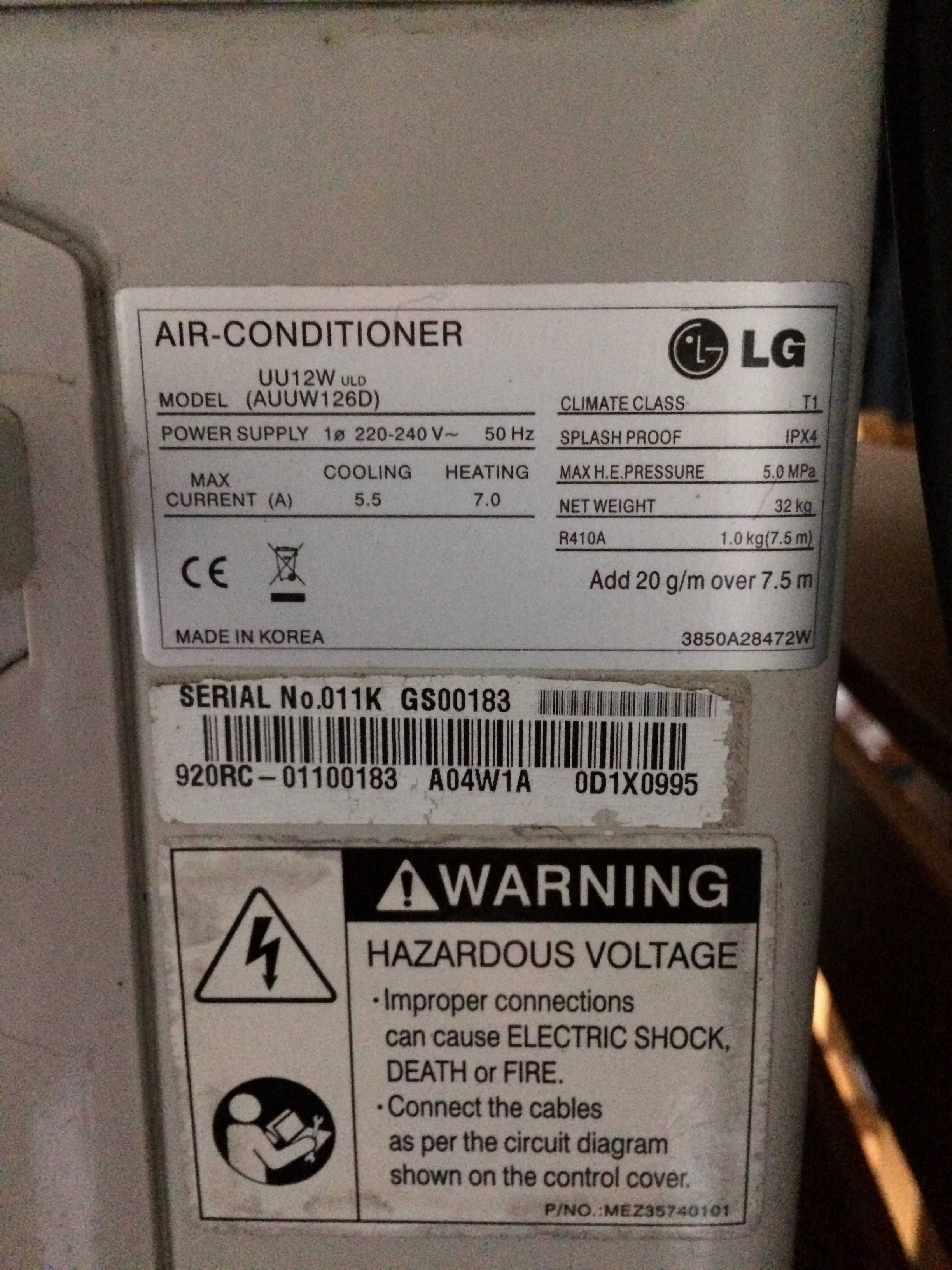 aparelho ar condicionado LG