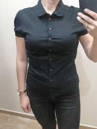 Koszula damska, czarna, krótki rękaw, 100% bawełna, Greenpoint