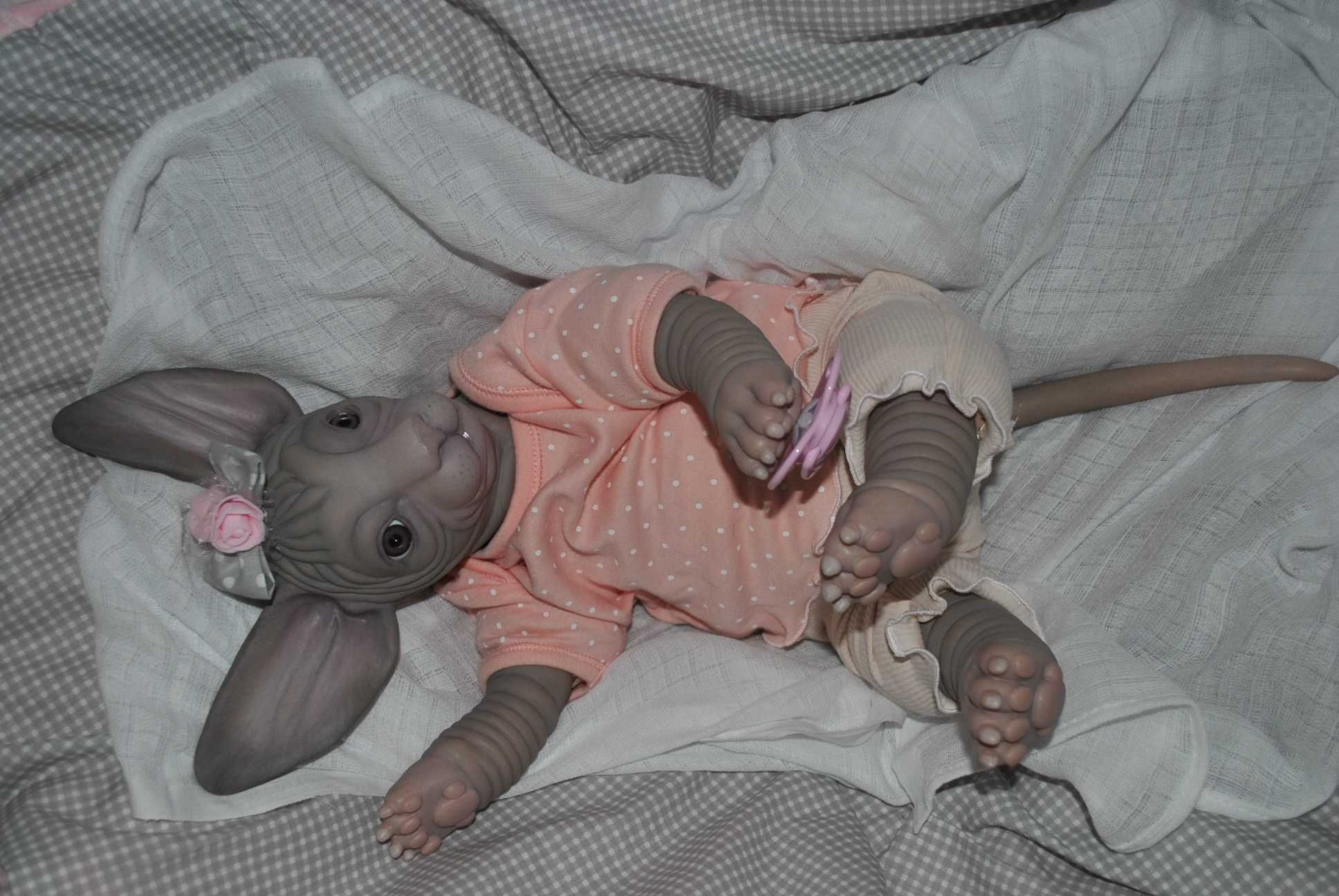 kot srebrny sfinx sphinx lalka reborn ręcznie wykonana gotowa
