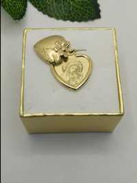 Złoty wisiorek serce medalik, złoto 585 sp