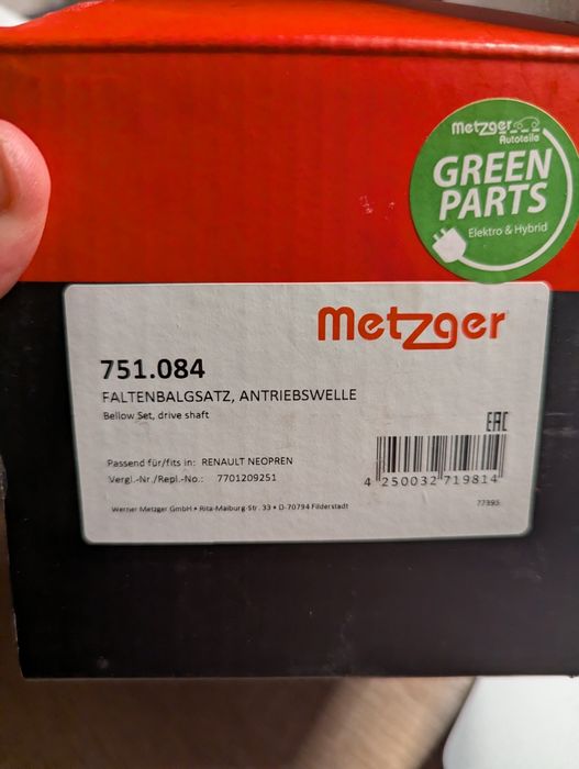 Пильник шруса Metzager 751.084 megane 3