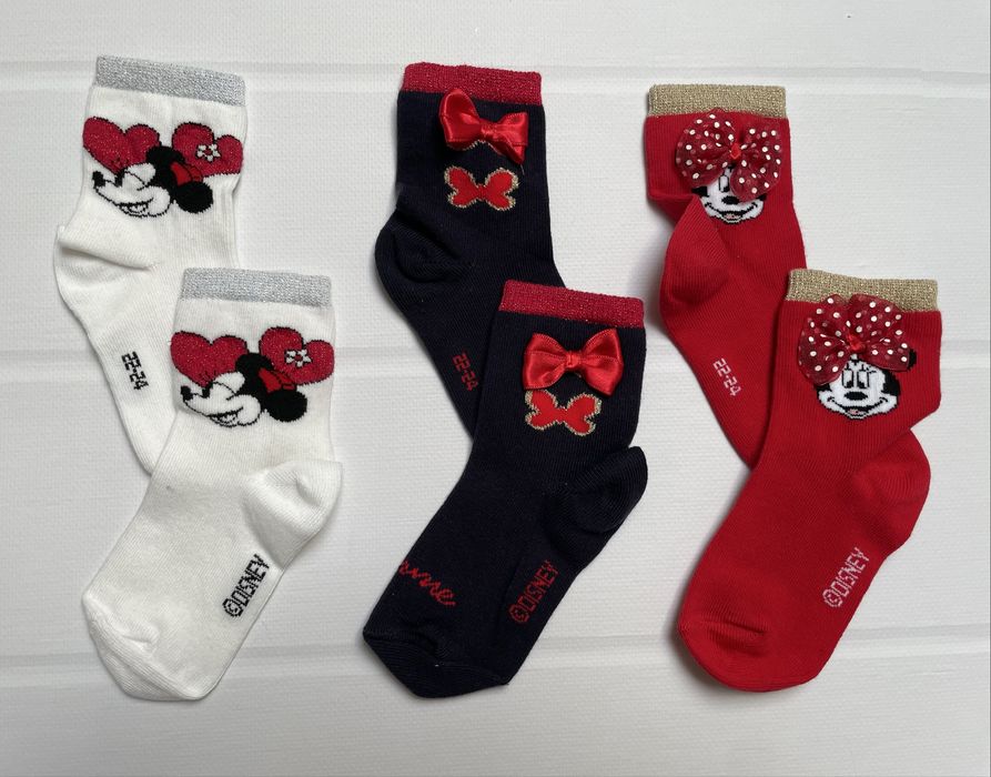 22-24 Original Marines 3pak skarpetki z kokardką Minnie Mouse Disney
