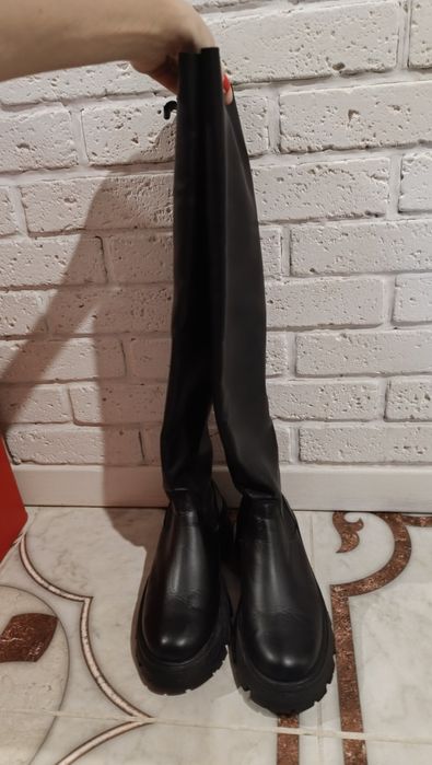 Зимові шкіряні ботфорти