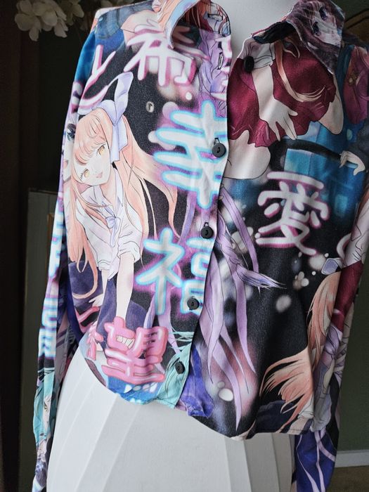 Damska koszula krótka crop z długim rękawem S Bershka kolorowa z wzore