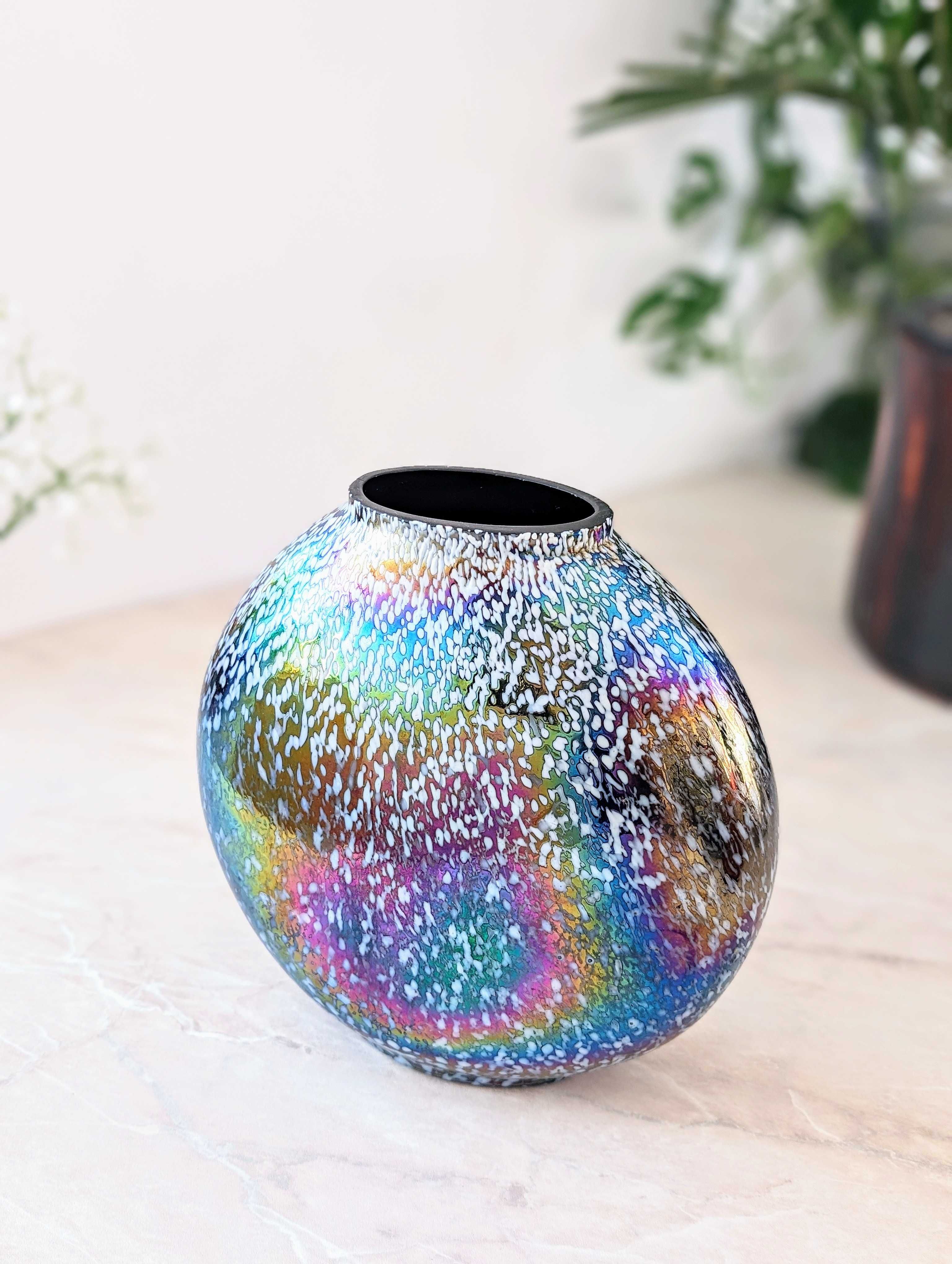 Disco wazon duży z kolorowego szkła z iryzacją