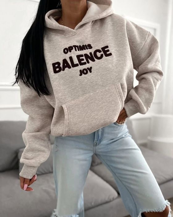 Bluza oversize beżowa jesien melanż Balence Varlesca chicaca XS S M L