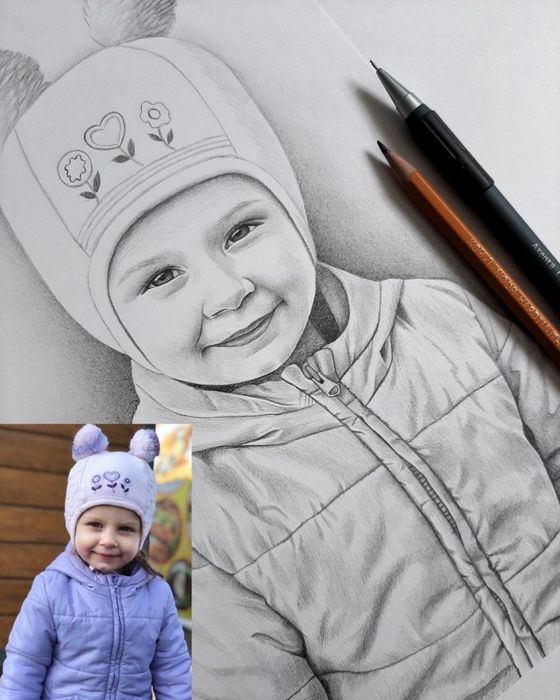 Портрет олівцем / фарбою на холсті на замовлення ручна робота