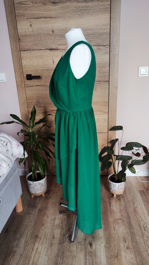 Butelkowa sukienka szmaragdowa zielona asymetryczna L