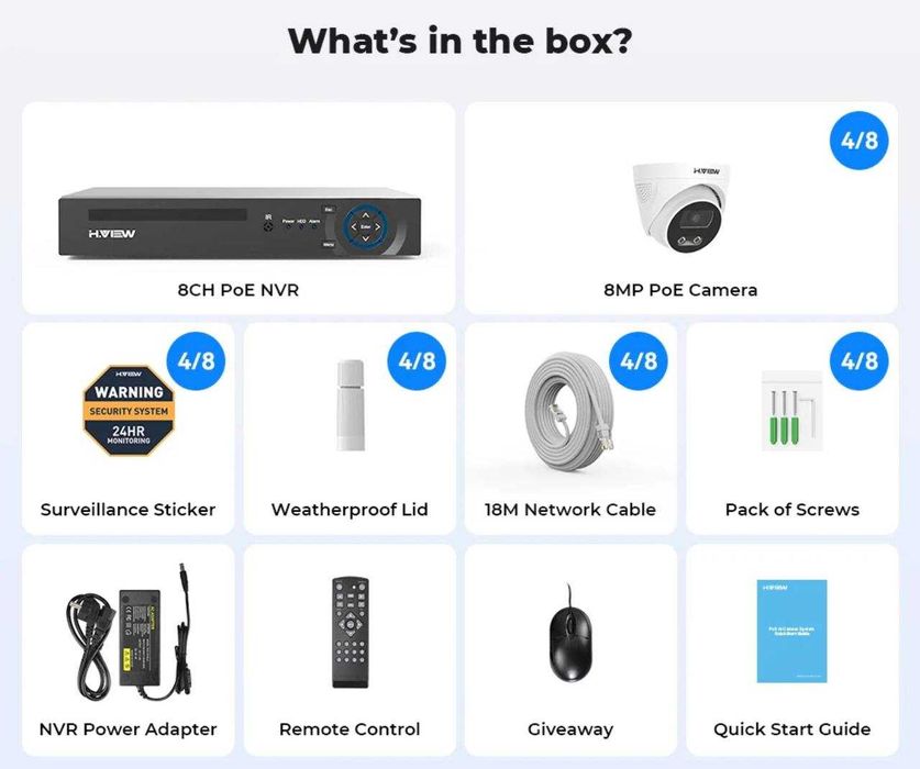 Система відеонагляду у приміщення IP H.View 8МП 4K Ai зі штучним інт