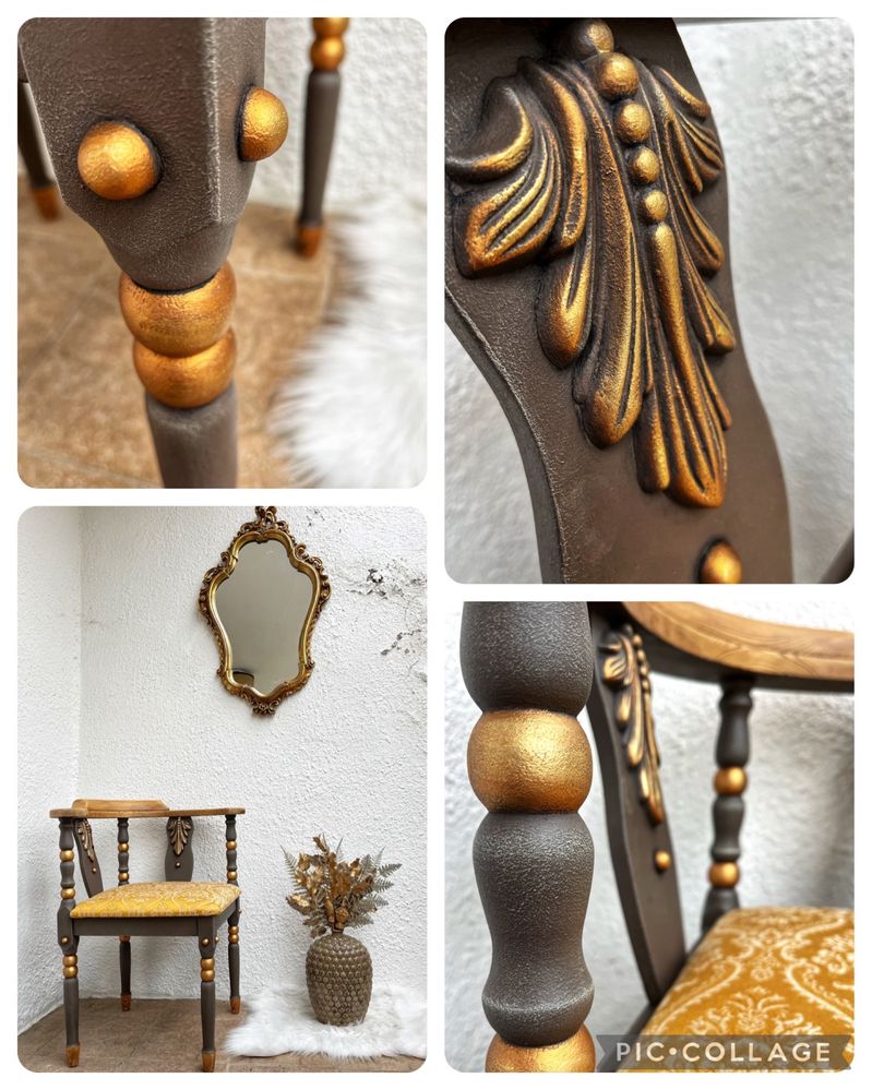 Krzeslo narozne po stylizacji, drewniane, recznie malowane , zloto