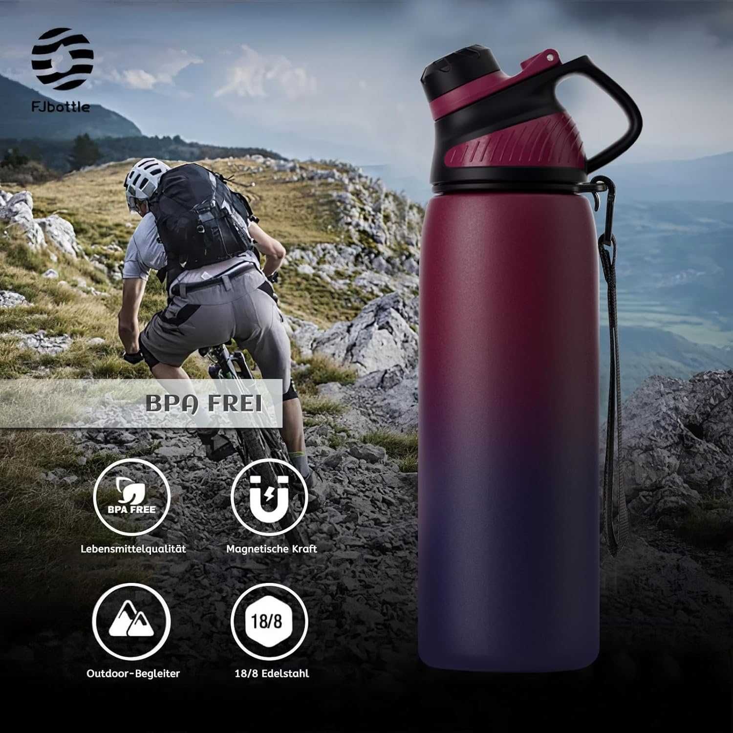 FJbottle Termos stalowy 1L fioletowy  Utrzymuje ciepło i zimno | Sport