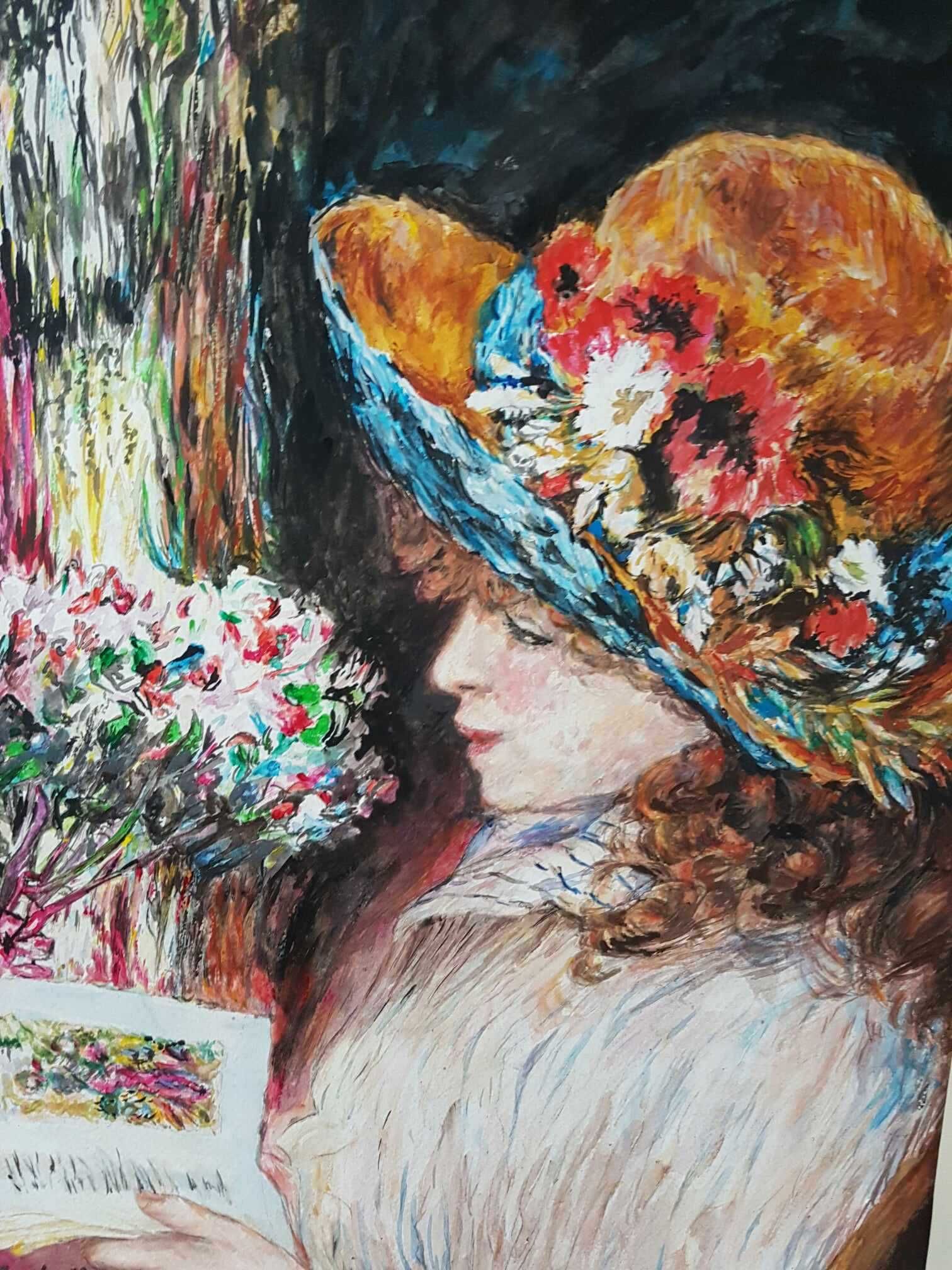 Obraz malowany "Portret Damy w Kapeluszu z Kwiatami" impresjonizm