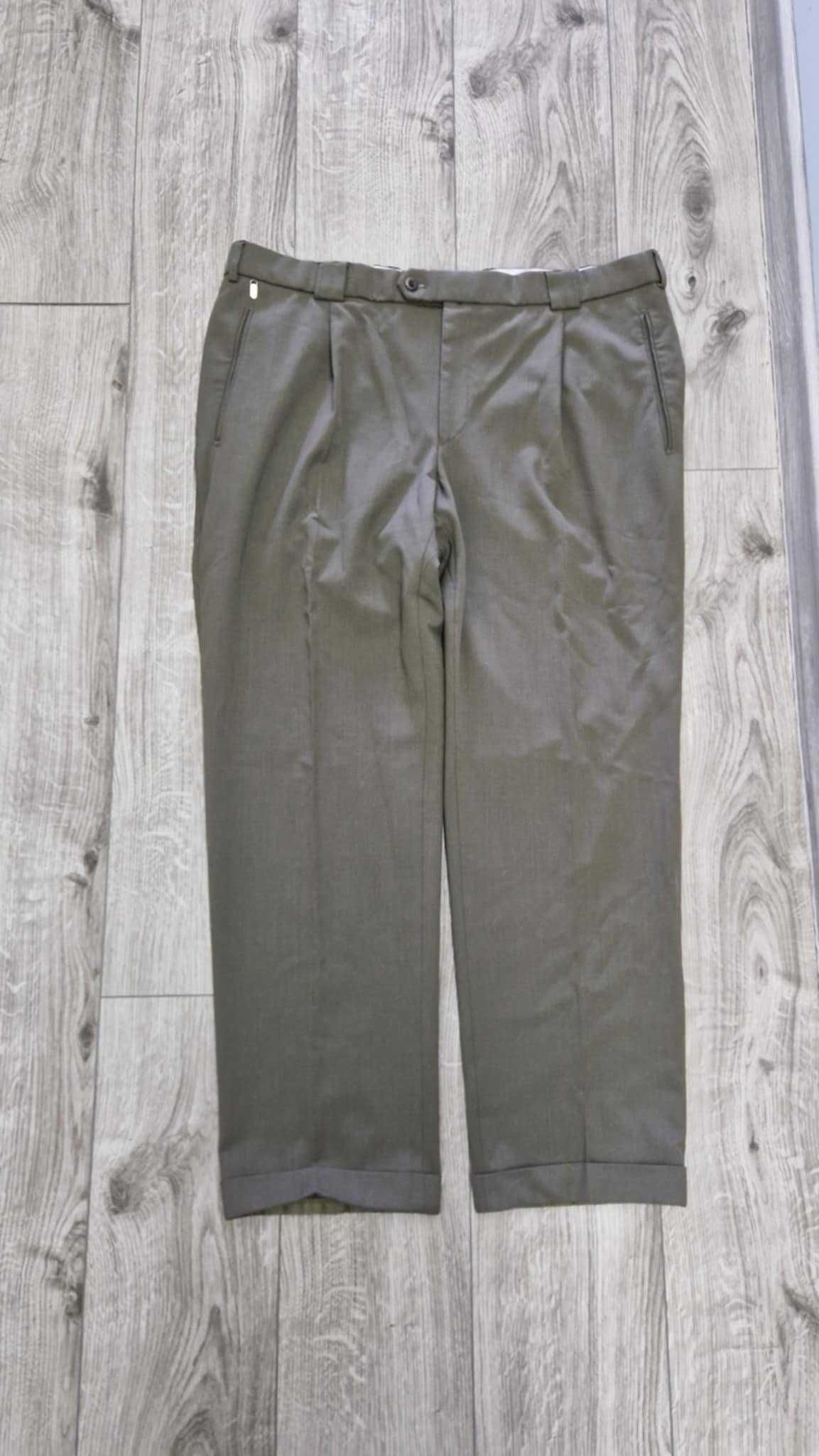 Beżowo-zielone spodnie • eleganckie męskie • w kant • Meyer XL