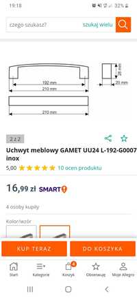 Uchwyt meblowy gamet 192 mm inox 15 sztuk.