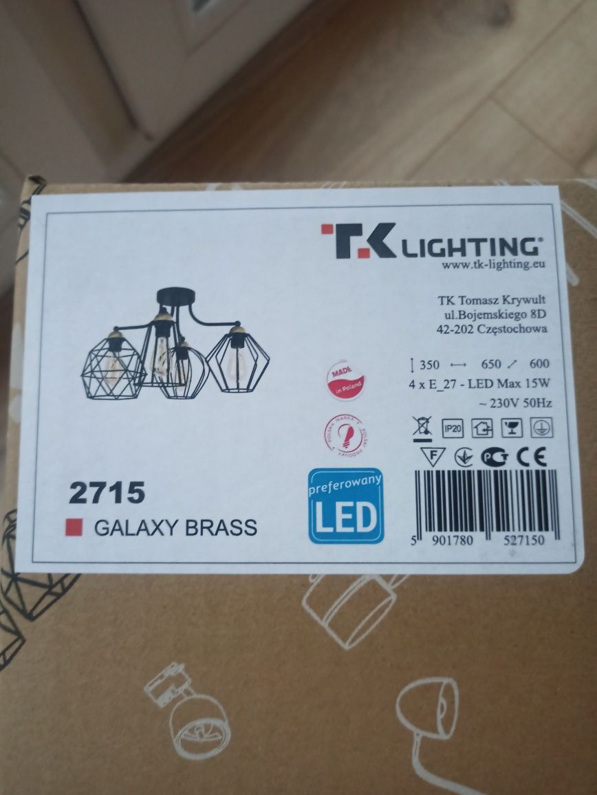 Lampa Plafon Galaxy Brass 4 żarówki Nowa E27