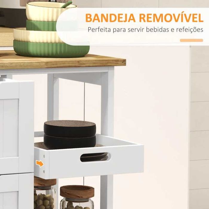 Carrinho de Cozinha com Rodas - 67x37x85,5 cm - Branco