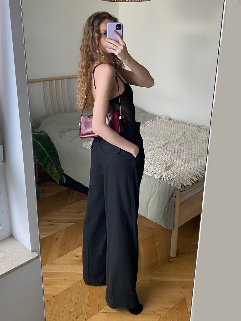 Ciemne szerokie spodnie ZW Collection wide leg garniturowe długie M 38