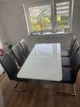 Stol Glamour bialy rozkladany (do 8 osob) + 6 krzesel