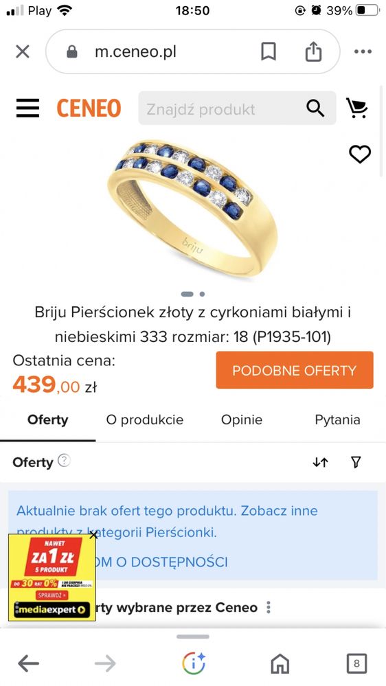 Złoty pierścionek briju 8k