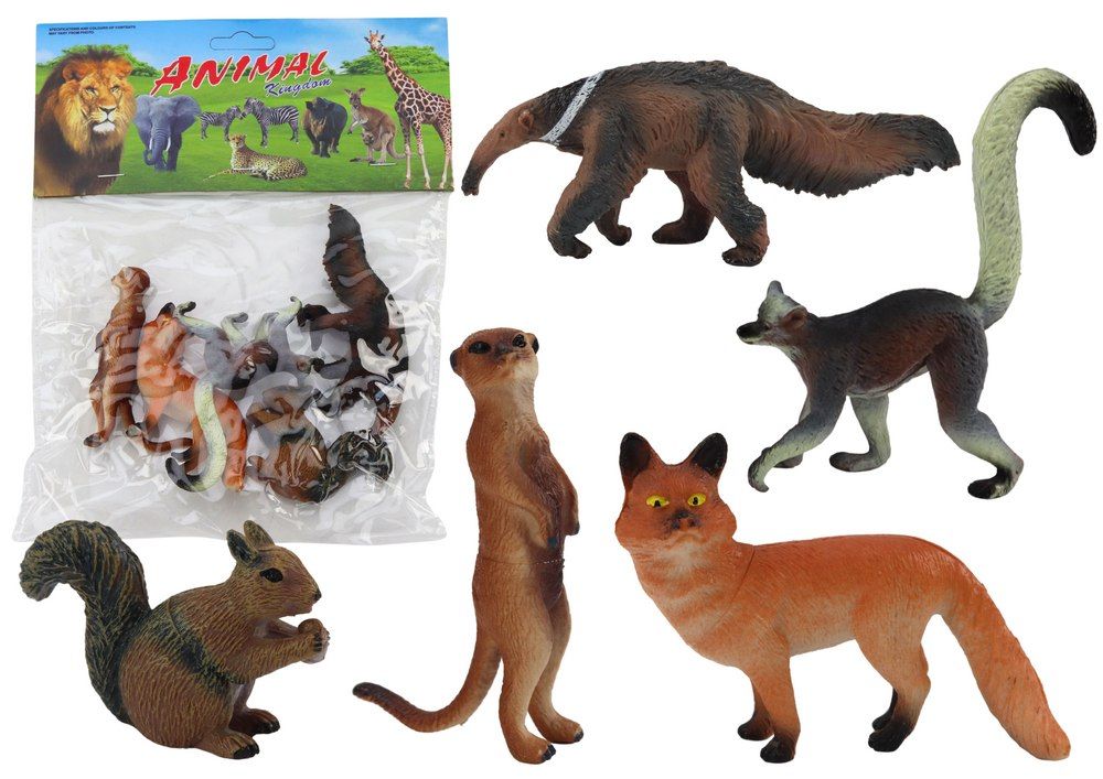 Figurki Zwierząt 5 Sztuk Wiewiórka Surykatka Mrówkojad Lis Lemur