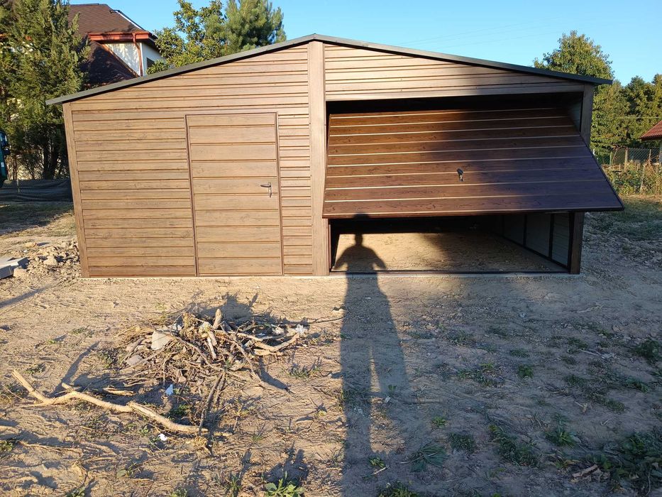 Garaże blaszane garaż blaszany 6x6 6x5.80 7x5 profil Rus-Stal orzech