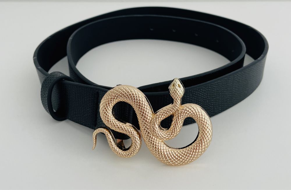 Pasek wężowy wąż skóra węża złota klamra 90 105 cm