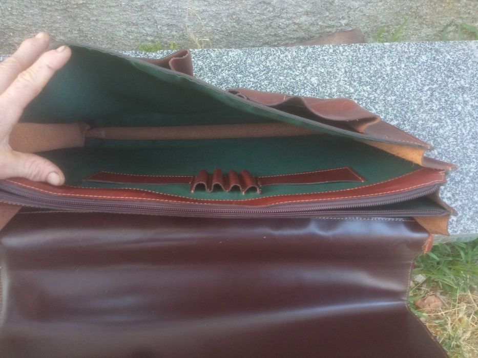 Pasta executivo vintage de pele genuína