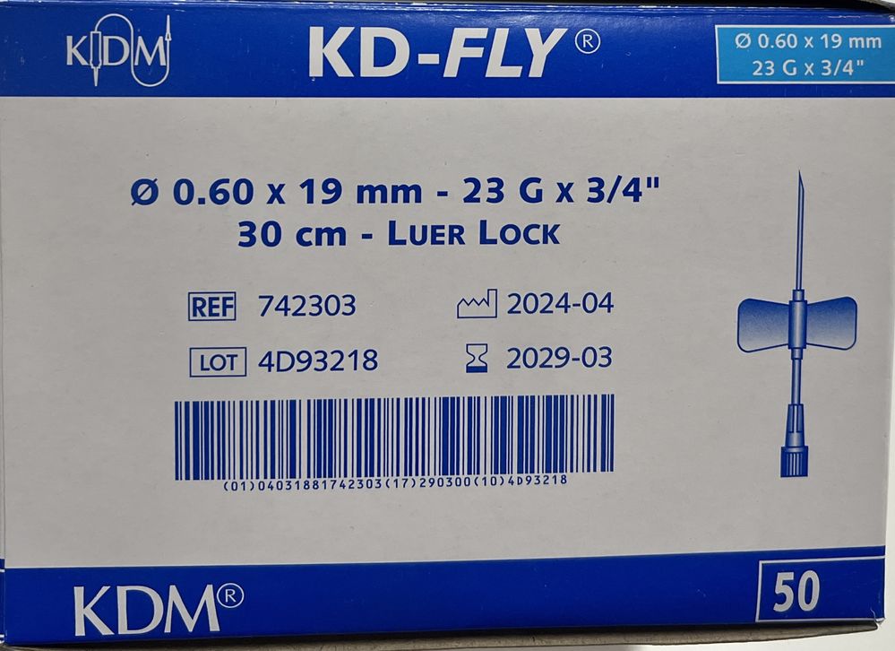 Igła iniekcyjna/Kaniula dożylna "motylek" 23Gx3/4" 0,60x19mm 44szt