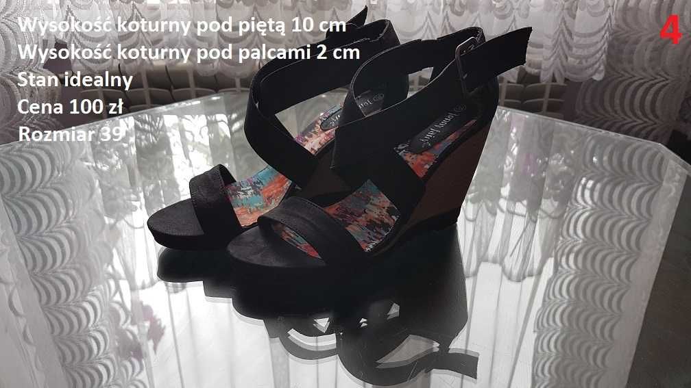 Buty czarne zapinane na koturnie rozmiar 39