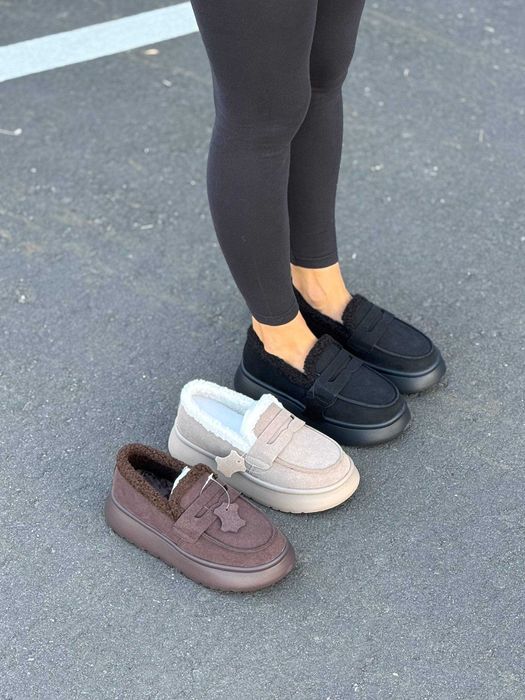 Жіночі зимові лофери замшеві (36-41) на хутрі | Черевики з хутром