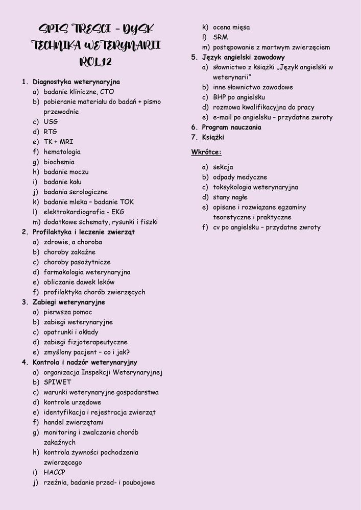 Notatki technika weterynarii ROL.11 ROL.12