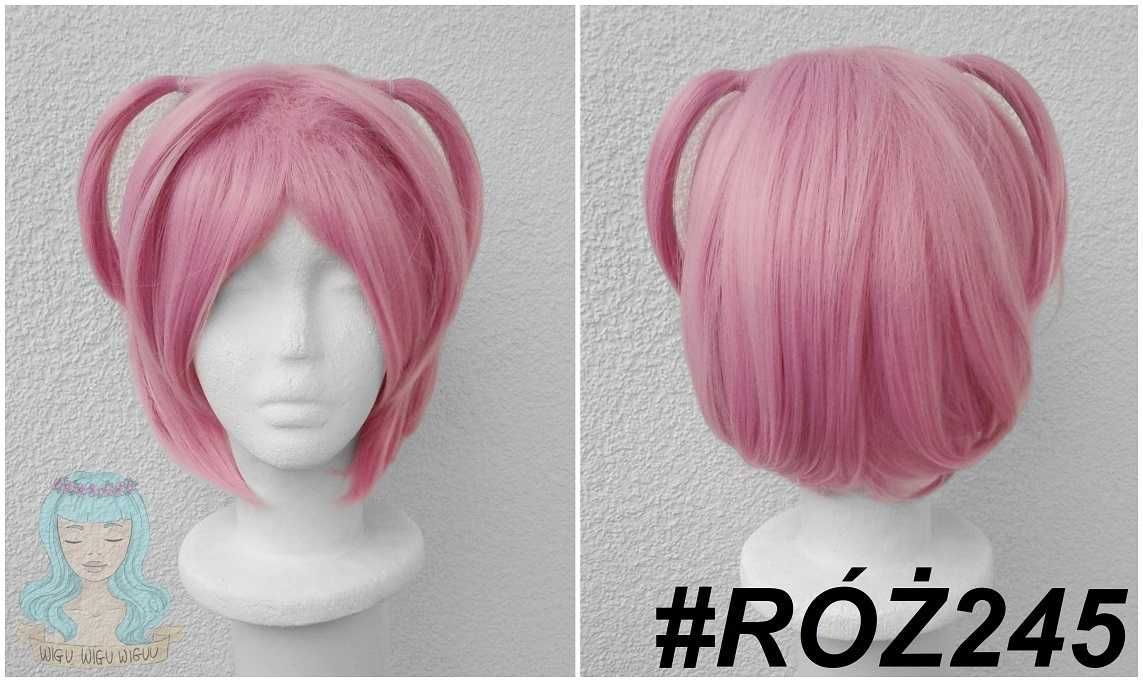 DDLC Natsuki cosplay wig różowa krótka peruka z grzywką różowy krótki