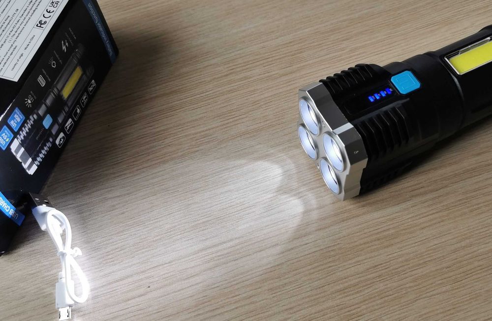Latarka 4xLED USB wielofunkcyjna COB 10W na akumulator ładowana - nowa