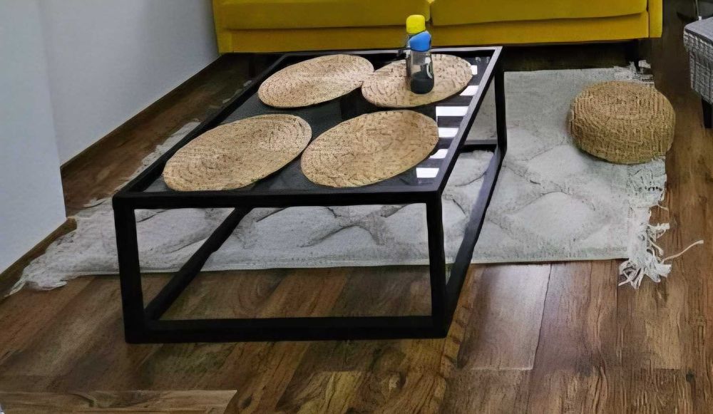 Ława loft drewno ze szkłem