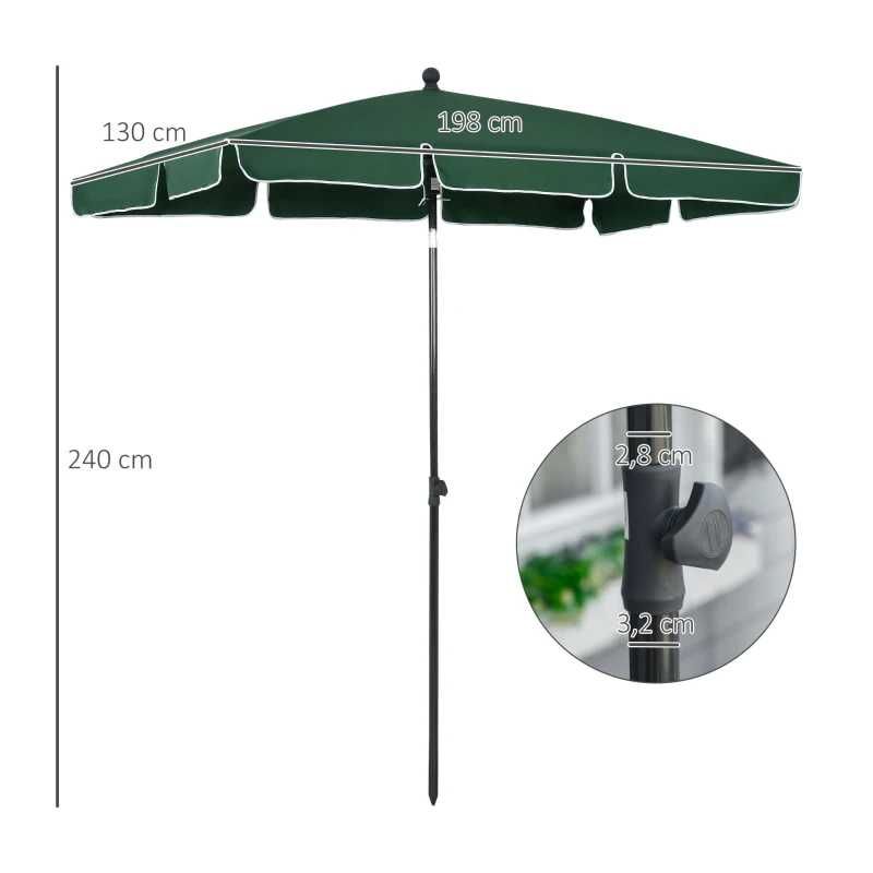 Chapéu de Sol Retangular de Jardim (com Função de Inclinação) - Verde
