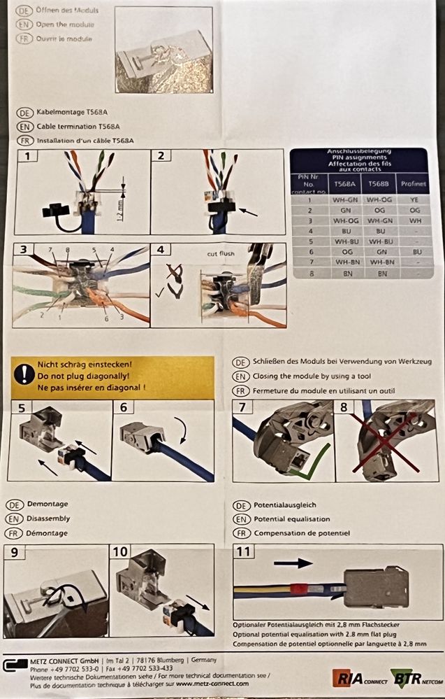 Moduł Cat.6A (klasa EA), 180° gniazda rj45