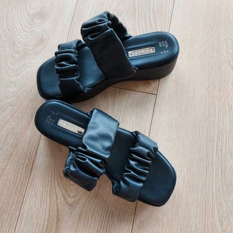 Sandały klapki na koturnie czarne 37 Primark